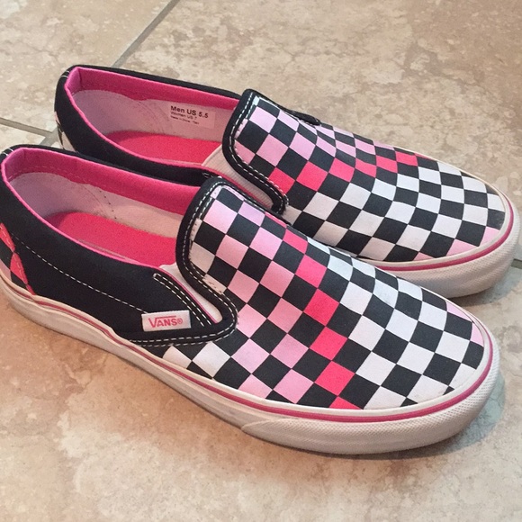 pink and black checkerboard vans